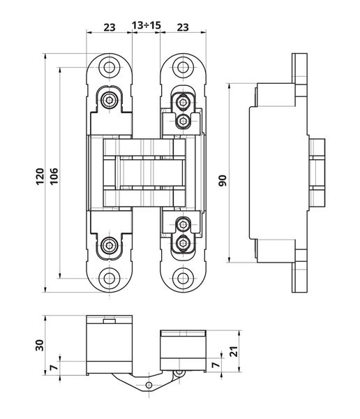 OTLAV Петля скрытая Invisacta 23х120 нейлоновый корпус матовый никель с 4 колпачками