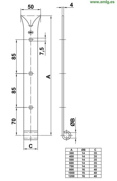 Amig Петля накладная мод.4200 - 500x35x4 mm Ø14*