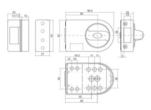 GERDA Замок накладной ZN-200, цилиндр RIM H PLUS, графит