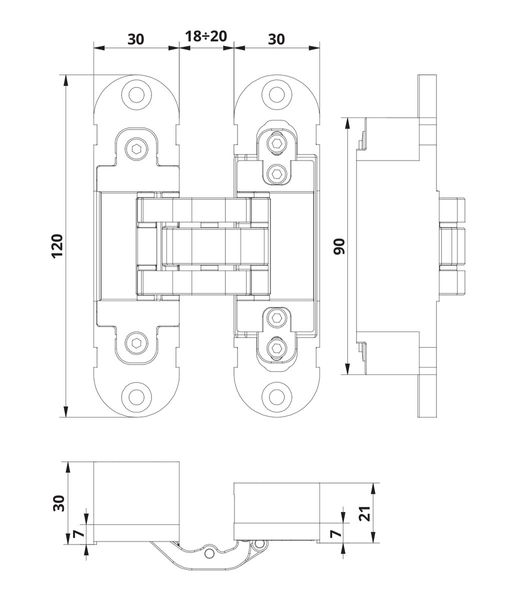 OTLAV Петля прихована Invisacta 3D 30х120 золотиста з 4 ковпачками