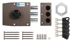 Mottura Art. 30401VD50C5 Замок накладной 3-риг с нажимным цилиндром, с ручкой изнутри, левый