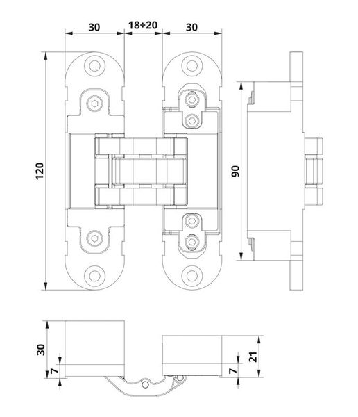 Петля прихована OTLAV INVISACTA 60-IN300120 3D Матовий хром, комплект 2 шт. 2800000015312 фото