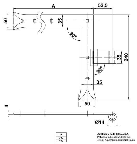 Amig Петля накладная угловая мод.4000 400х300х4 mm левая