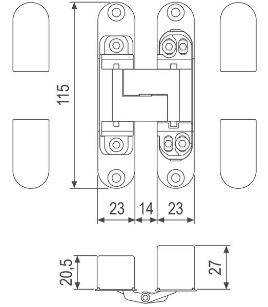 AGB ECLIPSE 3.0 115Х23 мм Завіса прихована без ковпачків, біла