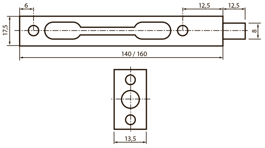 Siba Шпингалет торцевой B1 160 мм античная бронза AB