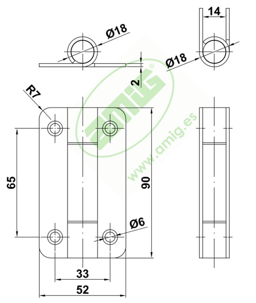 Amig Петля БЕЗ пружины мод.650 90/52/2мм NS нержавеющая сталь AISI 304