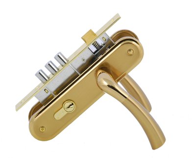 SIBA Комплект замка SAROS 62 мм, мат.золото\золото (замок + цилиндр + ручки)
