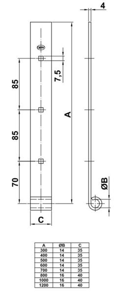 Amig Петля накладна мод.4300 - 700x35x4 mm Ø14